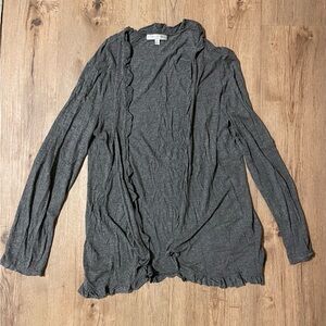 Vintage Suzie Charcoal Gray Ruffle-Trim Open Cardigan